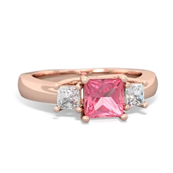 Lab Pink Sapphire Three Stone Trellis 14K Rose Gold ring R4015