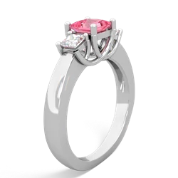 Lab Pink Sapphire Three Stone Trellis 14K White Gold ring R4015