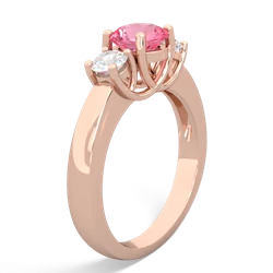 Lab Pink Sapphire Diamond Three Stone Round Trellis 14K Rose Gold ring R4018