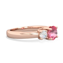 Lab Pink Sapphire Diamond Three Stone Round Trellis 14K Rose Gold ring R4018