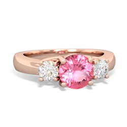 Lab Pink Sapphire Diamond Three Stone Round Trellis 14K Rose Gold ring R4018