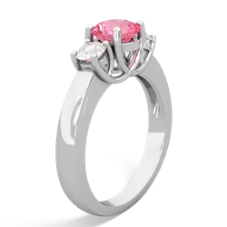 Lab Pink Sapphire Diamond Three Stone Round Trellis 14K White Gold ring R4018