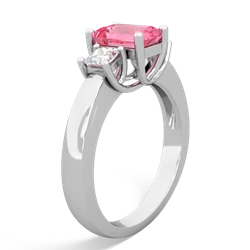 Lab Pink Sapphire Diamond Three Stone Emerald-Cut Trellis 14K White Gold ring R4021