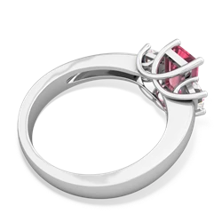 Lab Pink Sapphire Diamond Three Stone Emerald-Cut Trellis 14K White Gold ring R4021