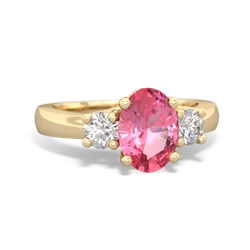 Lab Pink Sapphire Diamond Three Stone Oval Trellis 14K Yellow Gold ring R4024