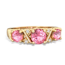 Lab Pink Sapphire Hugs And Kisses 14K Yellow Gold ring R5016