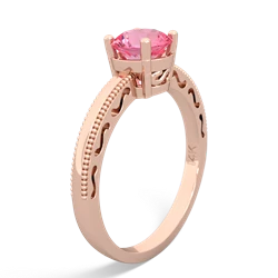 Lab Pink Sapphire Milgrain Filigree 14K Rose Gold ring R5090