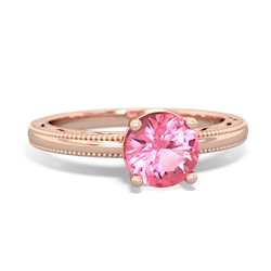 Lab Pink Sapphire Milgrain Filigree 14K Rose Gold ring R5090