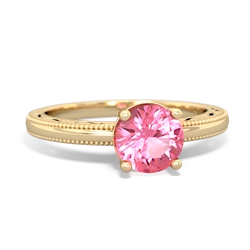Lab Pink Sapphire Milgrain Filigree 14K Yellow Gold ring R5090