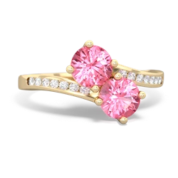 Lab Pink Sapphire Channel Set Two Stone 14K Yellow Gold ring R5303