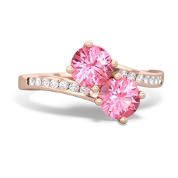 Lab Pink Sapphire Channel Set Two Stone 14K Rose Gold ring R5303