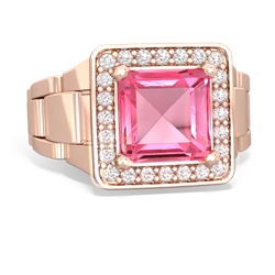 Lab Pink Sapphire Men's Watch 14K Rose Gold ring R0510