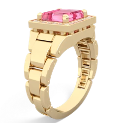 Lab Pink Sapphire Men's Watch 14K Yellow Gold ring R0510
