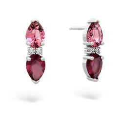 Lab Pink Sapphire Bowtie Drop 14K White Gold earrings E0865