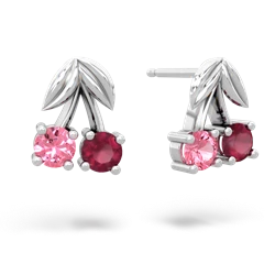 Lab Pink Sapphire Sweet Cherries 14K White Gold earrings E7001