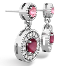 Lab Pink Sapphire Halo Dangle 14K White Gold earrings E5319