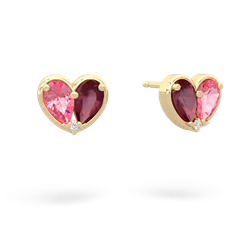 Lab Pink Sapphire 'Our Heart' 14K Yellow Gold earrings E5072