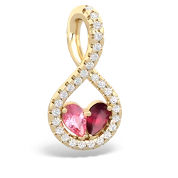 Lab Pink Sapphire Pave Twist 'One Heart' 14K Yellow Gold pendant P5360