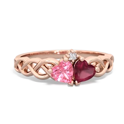 Lab Pink Sapphire Heart To Heart Braid 14K Rose Gold ring R5870