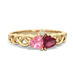 Lab Pink Sapphire Heart To Heart Braid 14K Yellow Gold ring R5870