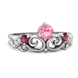 Lab Pink Sapphire Crown Keepsake 14K White Gold ring R5740