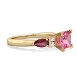 Lab Pink Sapphire 6Mm Princess Eternal Embrace Engagement 14K Yellow Gold ring C2002