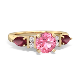 Lab Pink Sapphire 6Mm Round Eternal Embrace Engagement 14K Yellow Gold ring R2005