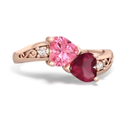 Lab Pink Sapphire Snuggling Hearts 14K Rose Gold ring R2178