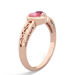 Lab Pink Sapphire Filligree 'One Heart' 14K Rose Gold ring R5070