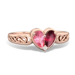 Lab Pink Sapphire Filligree 'One Heart' 14K Rose Gold ring R5070