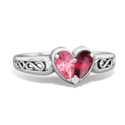 Lab Pink Sapphire Filligree 'One Heart' 14K White Gold ring R5070