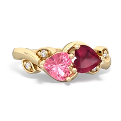 Lab Pink Sapphire Floral Elegance 14K Yellow Gold ring R5790