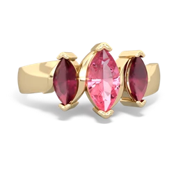 Lab Pink Sapphire Three Peeks 14K Yellow Gold ring R2433