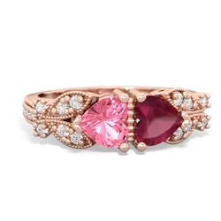 Lab Pink Sapphire Diamond Butterflies 14K Rose Gold ring R5601