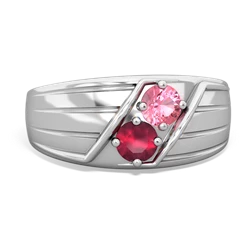 Lab Pink Sapphire Men's Streamline 14K White Gold ring R0460