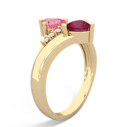 Lab Pink Sapphire Heart To Heart 14K Yellow Gold ring R2064