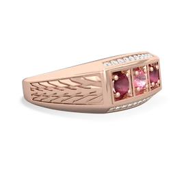 Lab Pink Sapphire Three Stone Tire Tread Men's 14K Rose Gold ring R0520