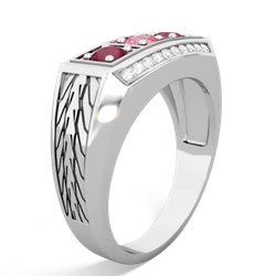 Lab Pink Sapphire Three Stone Tire Tread Men's 14K White Gold ring R0520