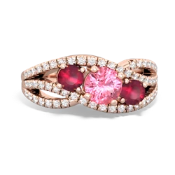 Lab Pink Sapphire Three Stone Aurora 14K Rose Gold ring R3080