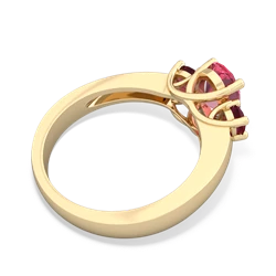 Lab Pink Sapphire Three Stone Oval Trellis 14K Yellow Gold ring R4024