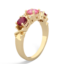 Lab Pink Sapphire Hugs And Kisses 14K Yellow Gold ring R5016