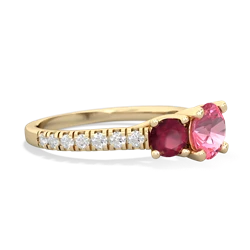 Lab Pink Sapphire Pave Trellis 14K Yellow Gold ring R5500