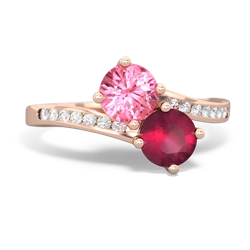 Lab Pink Sapphire Channel Set Two Stone 14K Rose Gold ring R5303