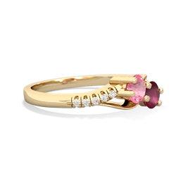 Lab Pink Sapphire Infinity Pave Two Stone 14K Yellow Gold ring R5285