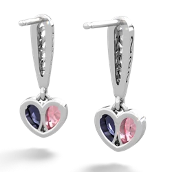 Lab Pink Sapphire Filligree Heart 14K White Gold earrings E5070