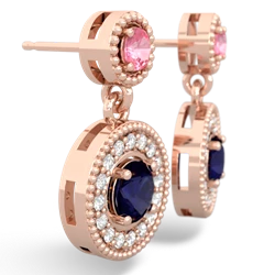 Lab Pink Sapphire Halo Dangle 14K Rose Gold earrings E5319
