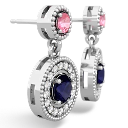 Lab Pink Sapphire Halo Dangle 14K White Gold earrings E5319