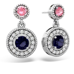 Lab Pink Sapphire Halo Dangle 14K White Gold earrings E5319