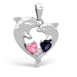 Lab Pink Sapphire Dolphin Heart 14K White Gold pendant P5820