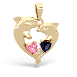 Lab Pink Sapphire Dolphin Heart 14K Yellow Gold pendant P5820